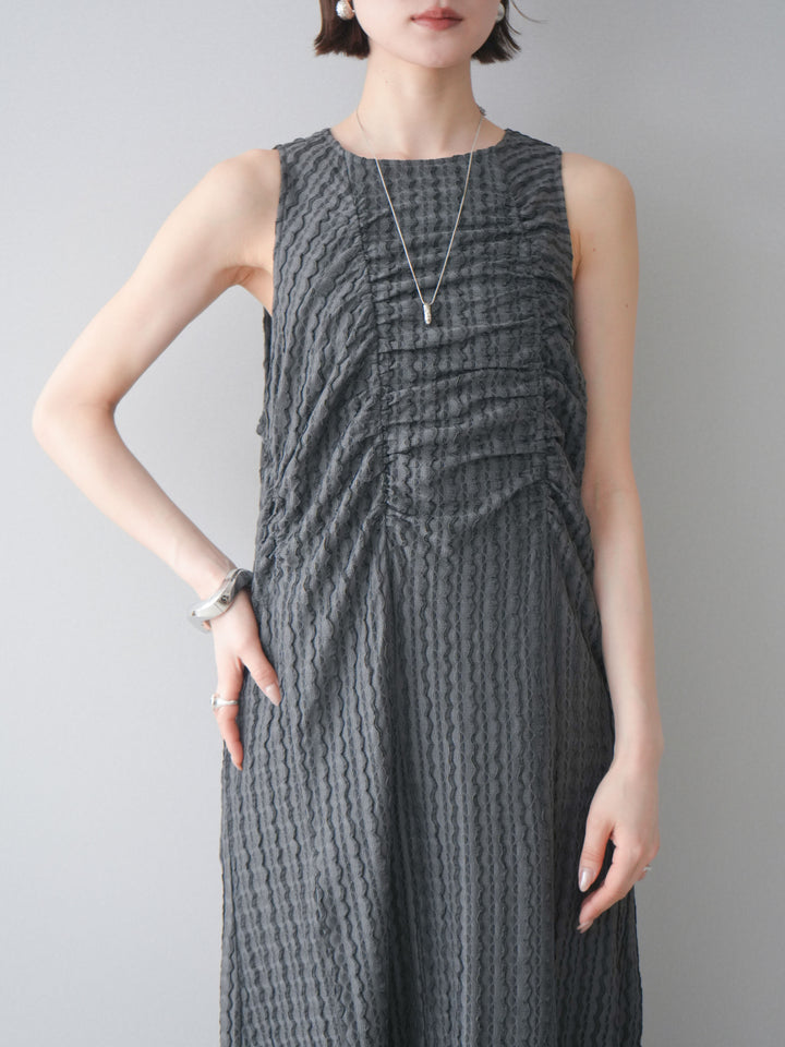 [予約]シャーリングジャガードノースリーブワンピース/gray