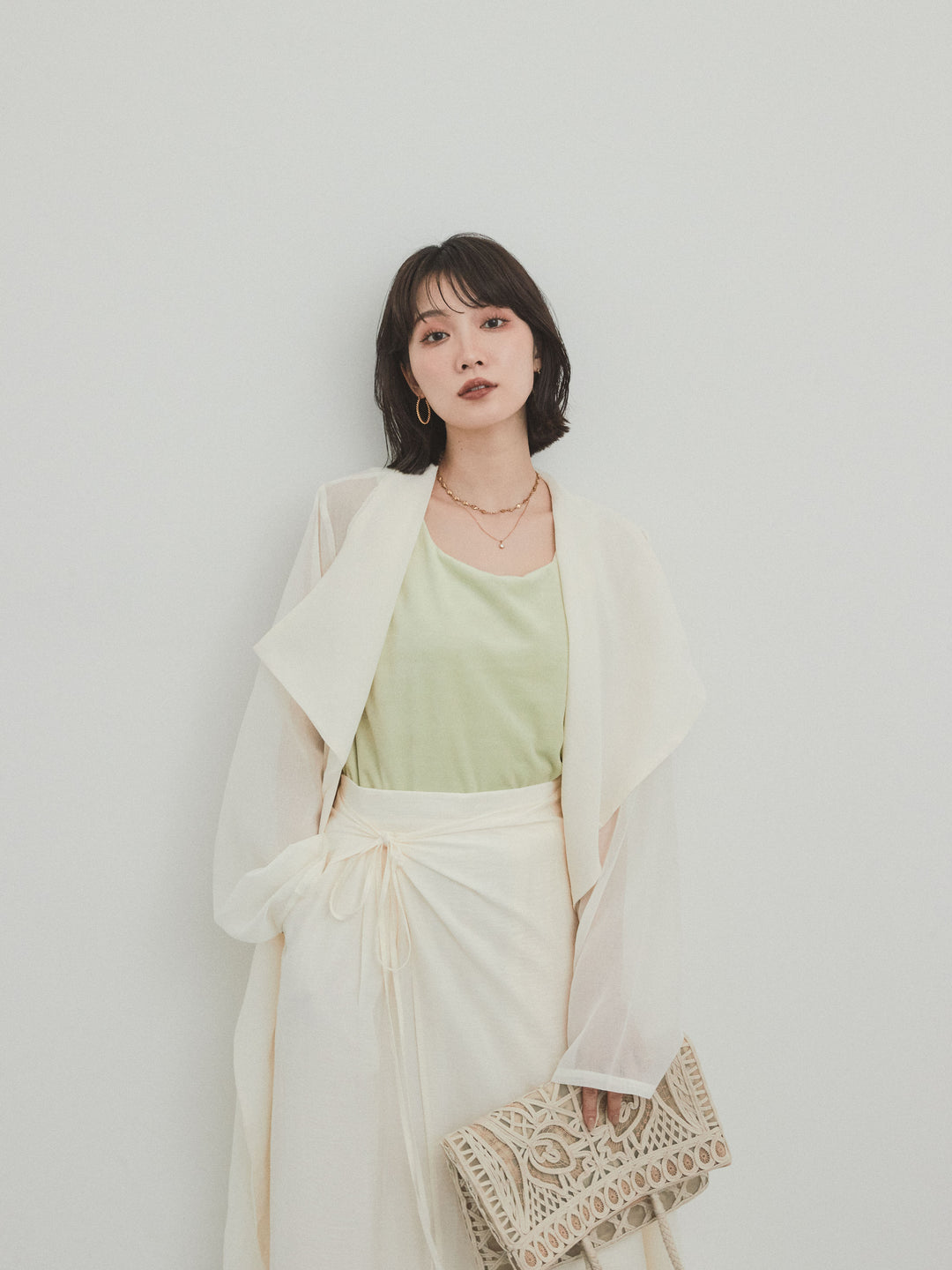 [SET] 方形天鵝絨背心 + 透視長版夾克（2 套）