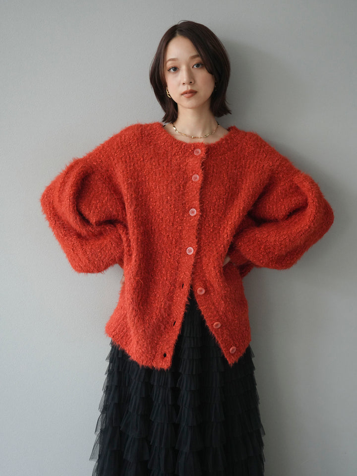 [予約]クルーネックランダムシャギーカーディガン/レッド