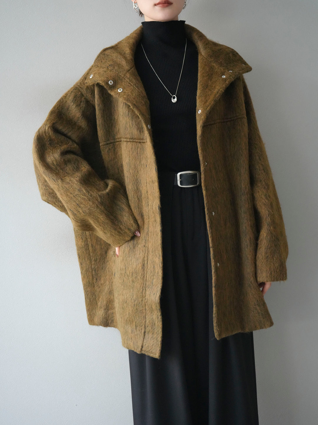 [予約]スタンドカラーシャギーコート/mustard