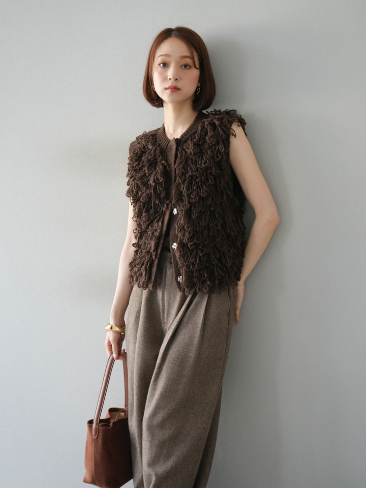 [予約]前開きループニットベスト/ブラウン