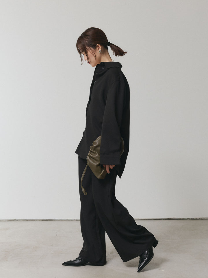 【Allure】[SET]ボタンダウンオーバーシャツ+デザインタックセンターシームアイドパンツ+フラワーレーストップス(3set)