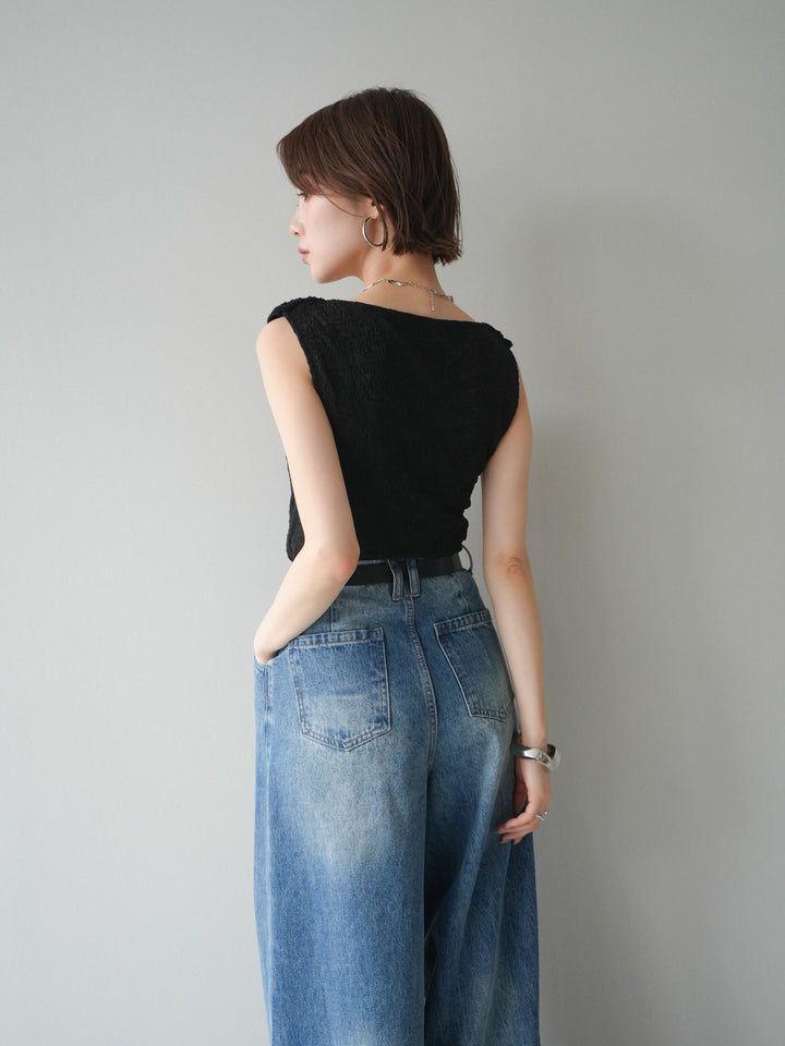 [予約]レースドレープネックアシメトップス/black