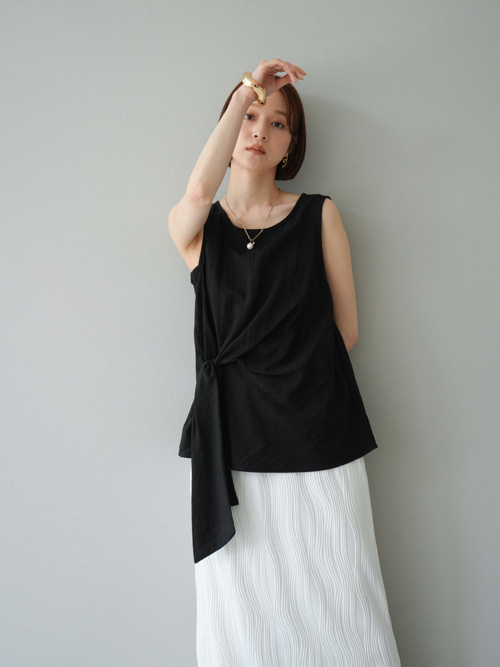 [SET] 前裹式無袖上衣+波浪滾邊緊身裙（2套）