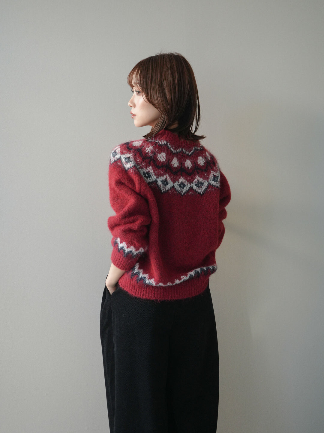 [予約]ソフトタッチ求心柄ニットプルオーバー/red