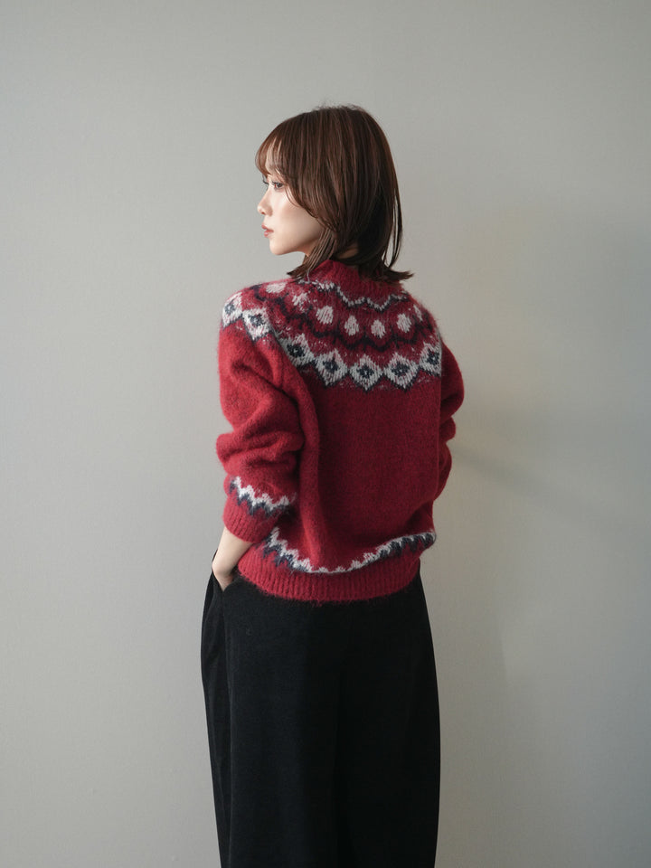 [予約]ソフトタッチ求心柄ニットプルオーバー/red