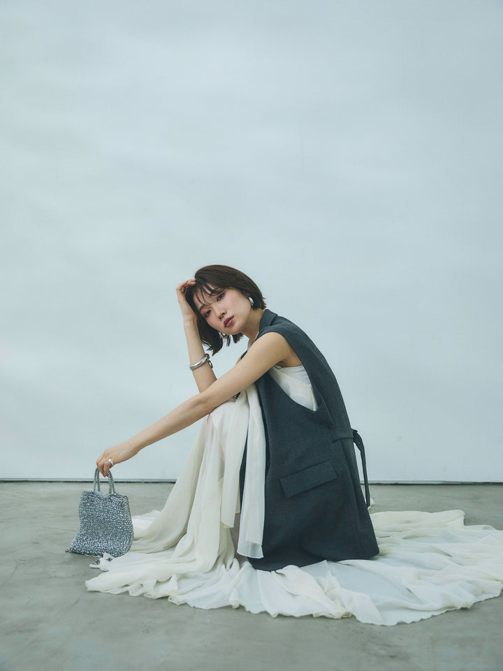 【魅力】[套裝] 蝴蝶結薄紗吊帶連身裙 + 蝴蝶結薄紗吊帶連身裙（兩件套裝）