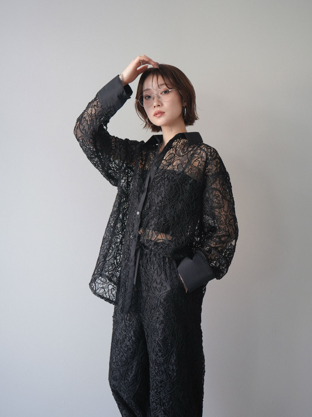 [SET]シアーコードレースオーバーシャツ+シアーコードレースイージーパンツ(2set)