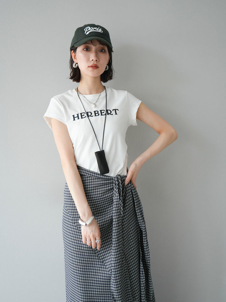 [予約]刺繍ロゴTシャツ＆レザーポーチネックレスSET /ホワイト