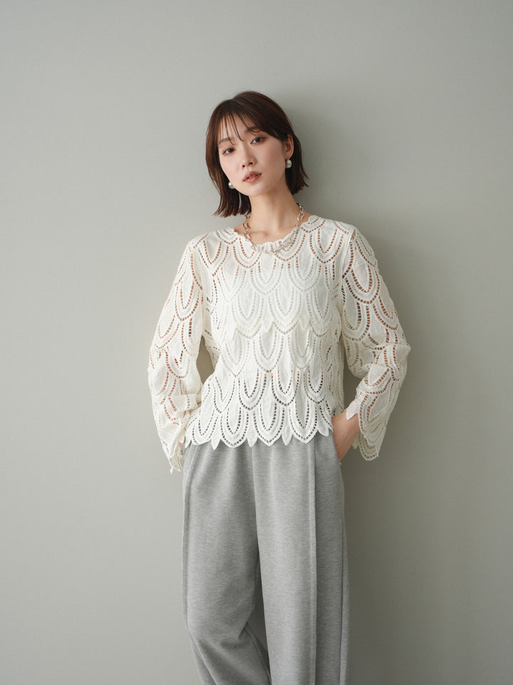 [予約]透かしコードレースブラウス/white