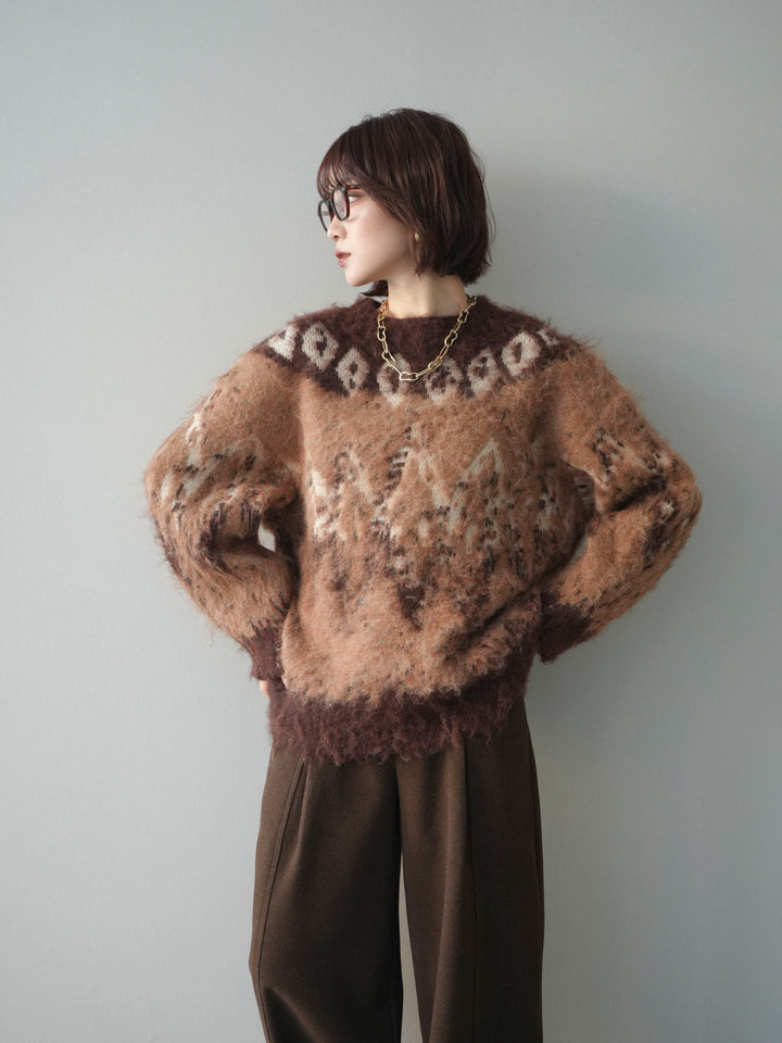 [予約]シャギーニュアンス柄ニットプルオーバー/brown