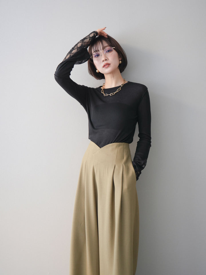 [SET]袖レースレイヤードデザインメロートップス+選べるアクセセット(2set)