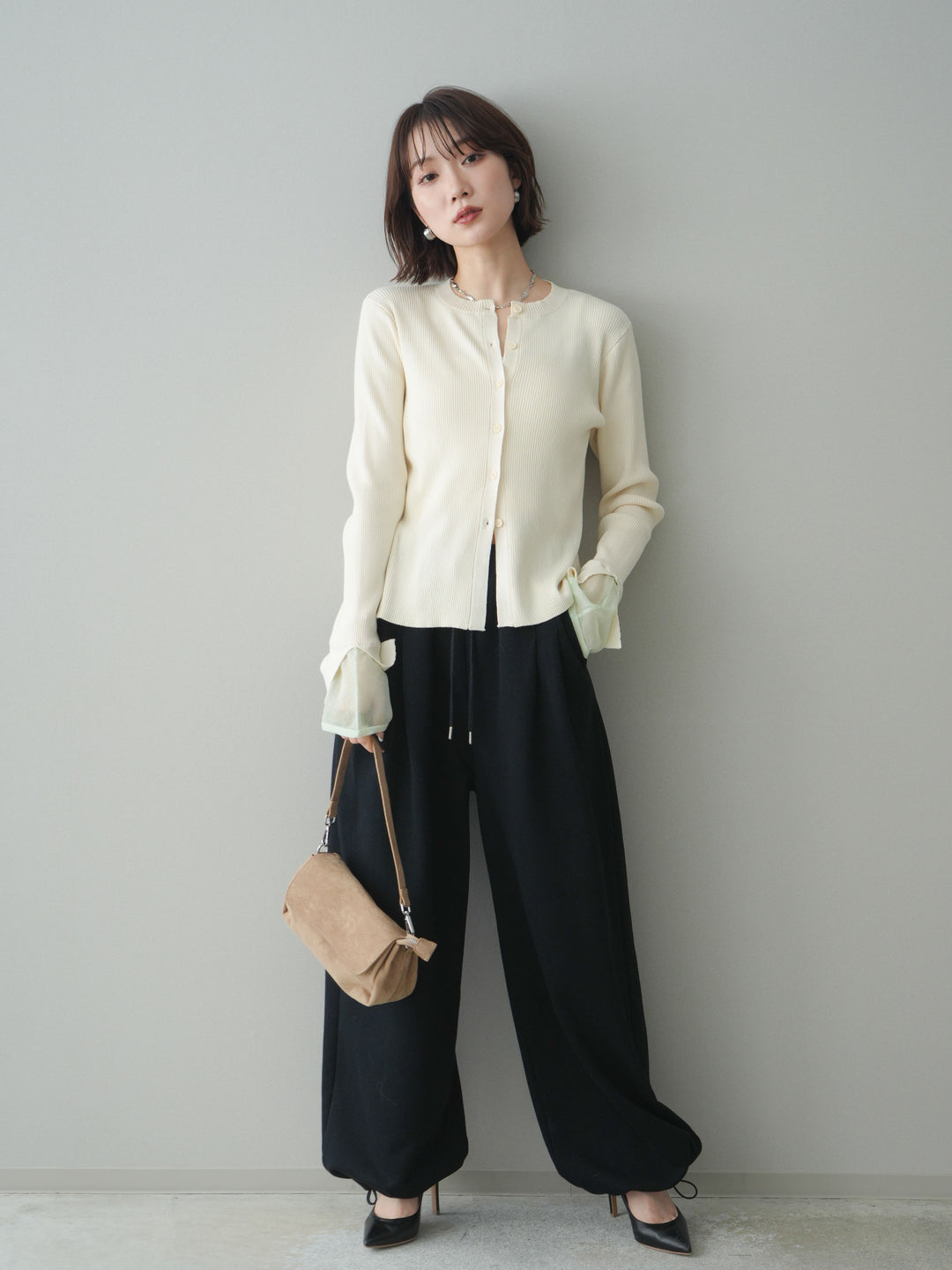 [予約]裾ドロストタックスウェットパンツ/black