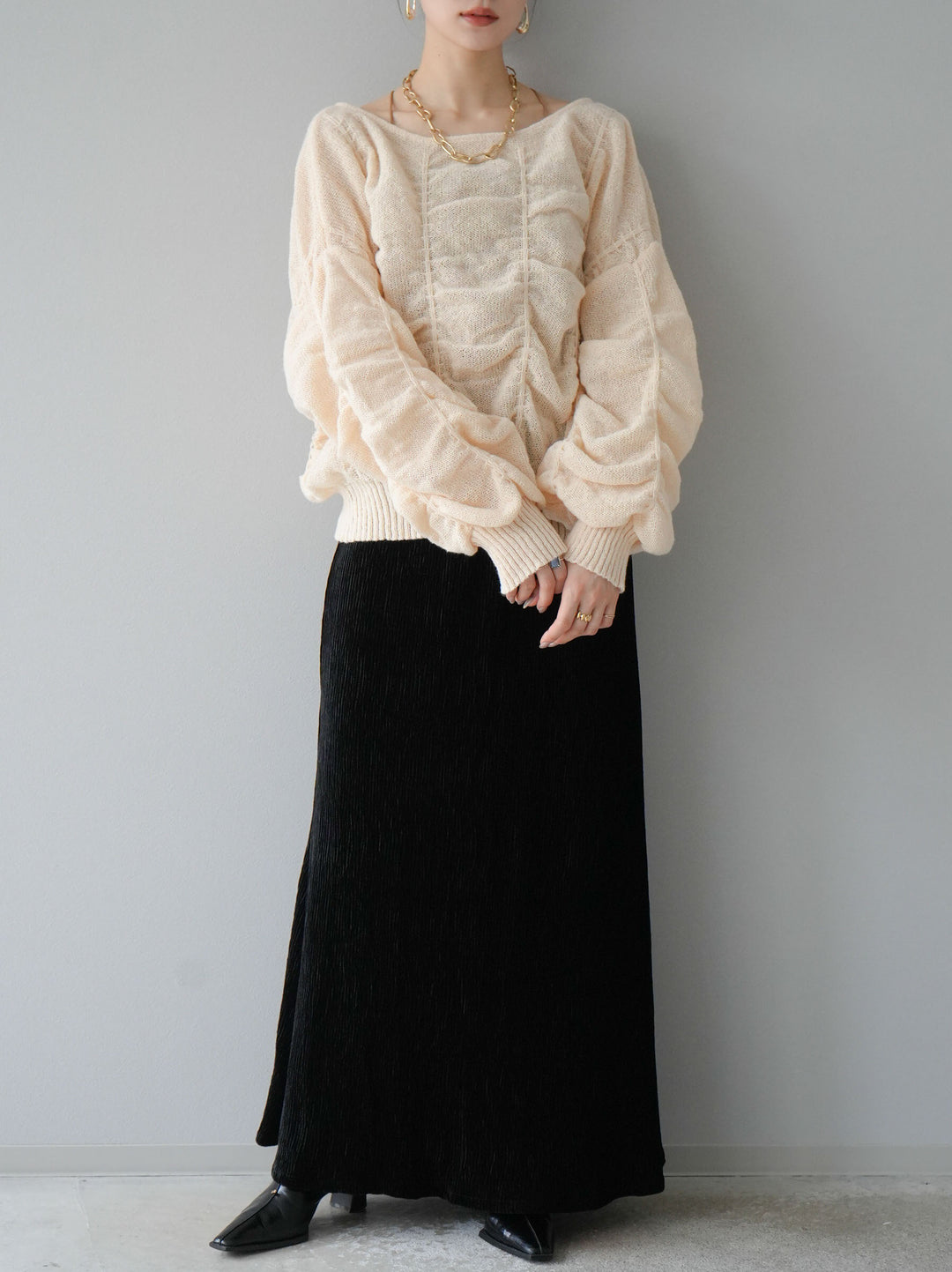 [予約]バックオープンシャーリングニットプルオーバー/エクリュ