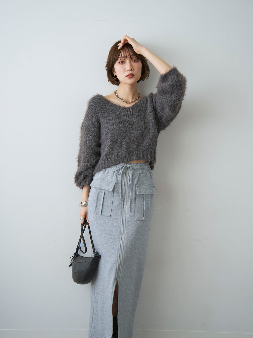 [SET]Vネックシャギークロップニットトップス+Vネックシャギークロップニットトップス(2set)