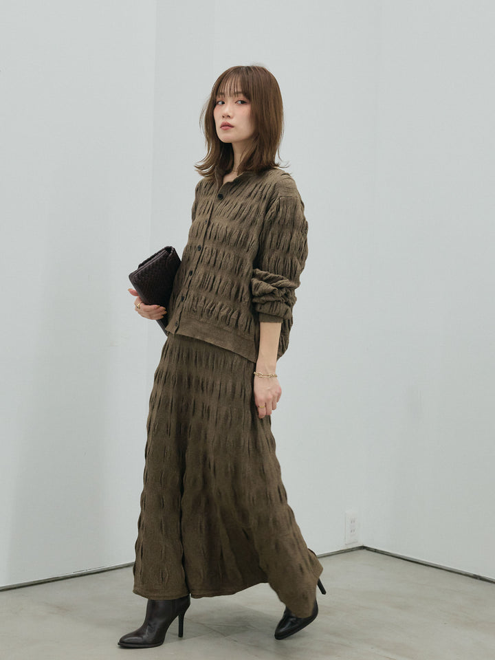 【Allure】[SET]シャーリングニットカーディガン&ニットスカートSET UP+シャーリングニットカーディガン&ニットスカートSET UP(2set)