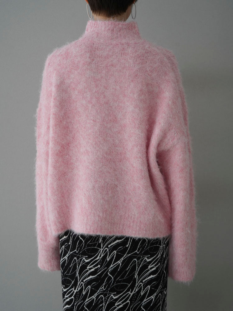 [Pre-order] High-neck wool blend mohair-touch shaggy knit pullover/pink