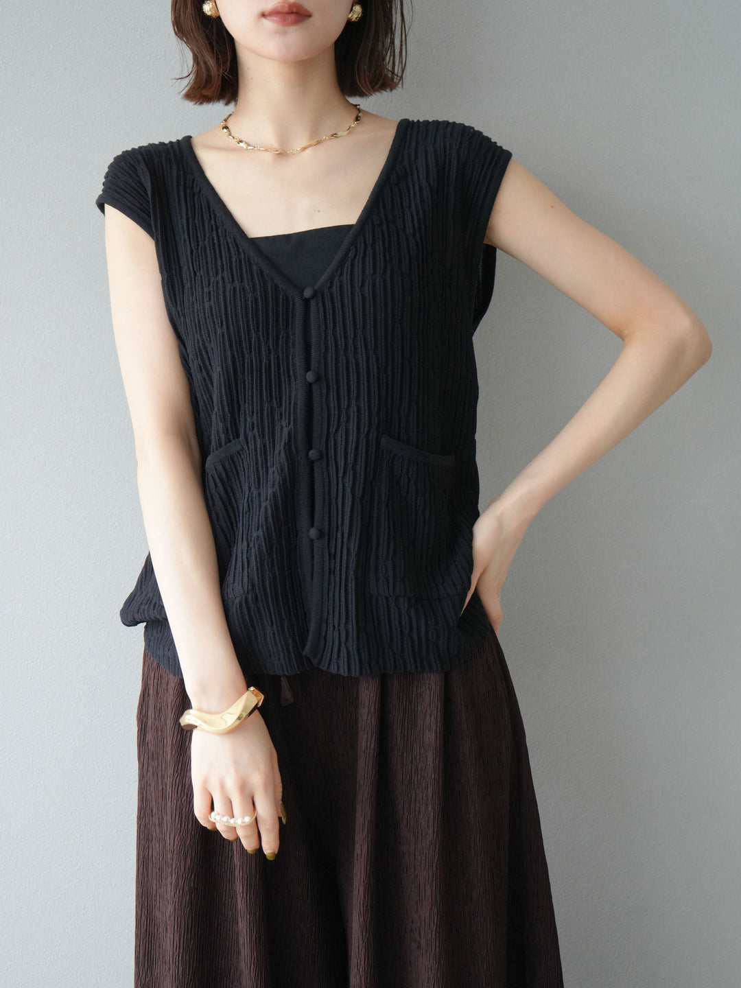 [SET] 波浪夏季針織背心+柳葉寬腿褲（2件套）