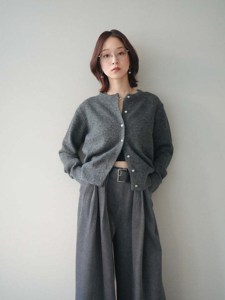 [SET]アンティークボタンニットカーディガン+ベルトデザインループコールテンワイドパンツ(ベルト付き)(2set)
