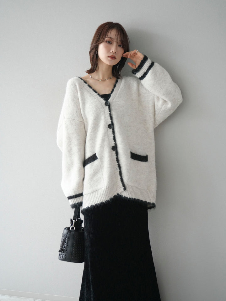 [予約]バイカラーラメニットカーディガン/ivory