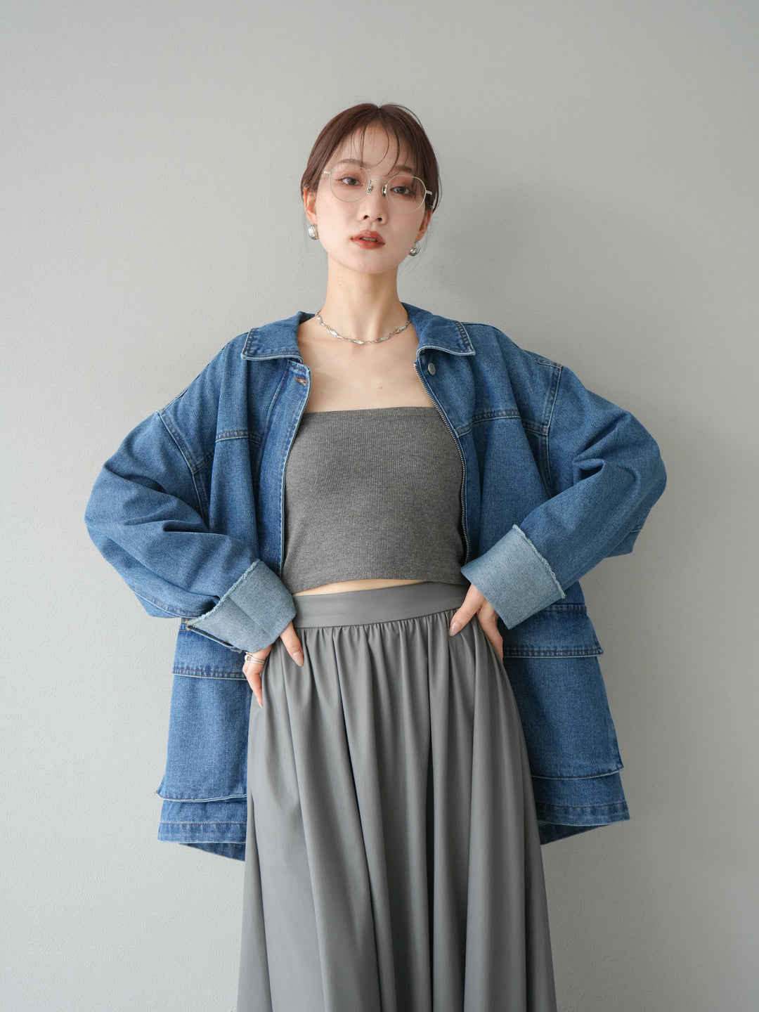 [予約]ステッチデニムオーバージャケット/ブルー