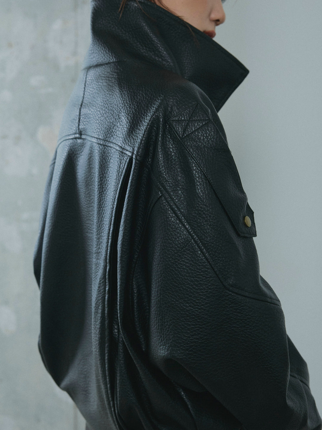 【Allure】[SET]スタンドカラーレザーブルゾン+杢チェックZIPシャツジャケット+杢チェックタックパンツ(3set)