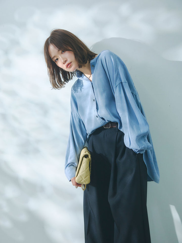 【Allure】[SET]テンセルデニムバックギャザーシャツ+テンセルデニムバックギャザーシャツ(2set)