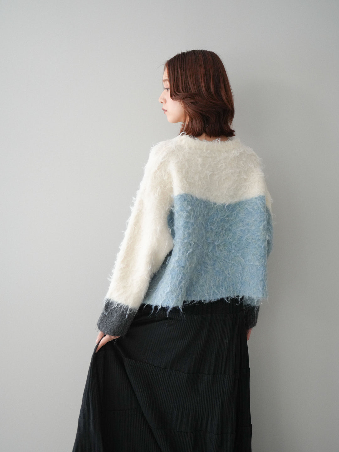 [SET]バイカラーモヘアタッチニットプルオーバー+型押しスエードティアードプリーツスカート(2set)