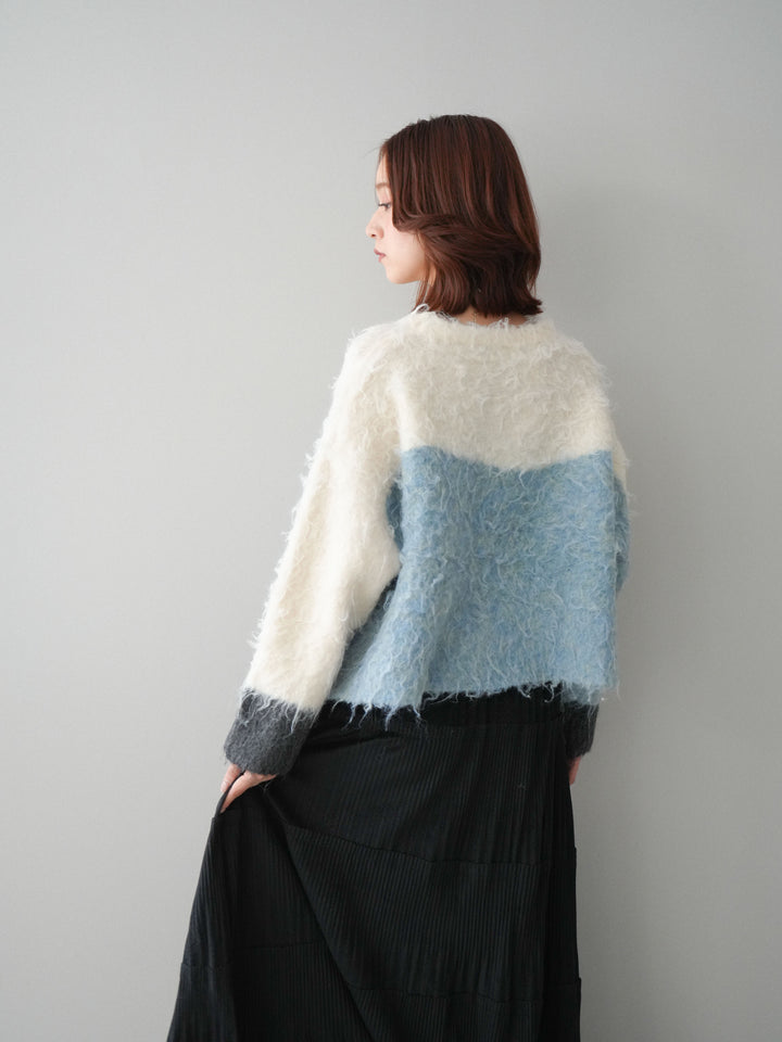 [SET]バイカラーモヘアタッチニットプルオーバー+型押しスエードティアードプリーツスカート(2set)