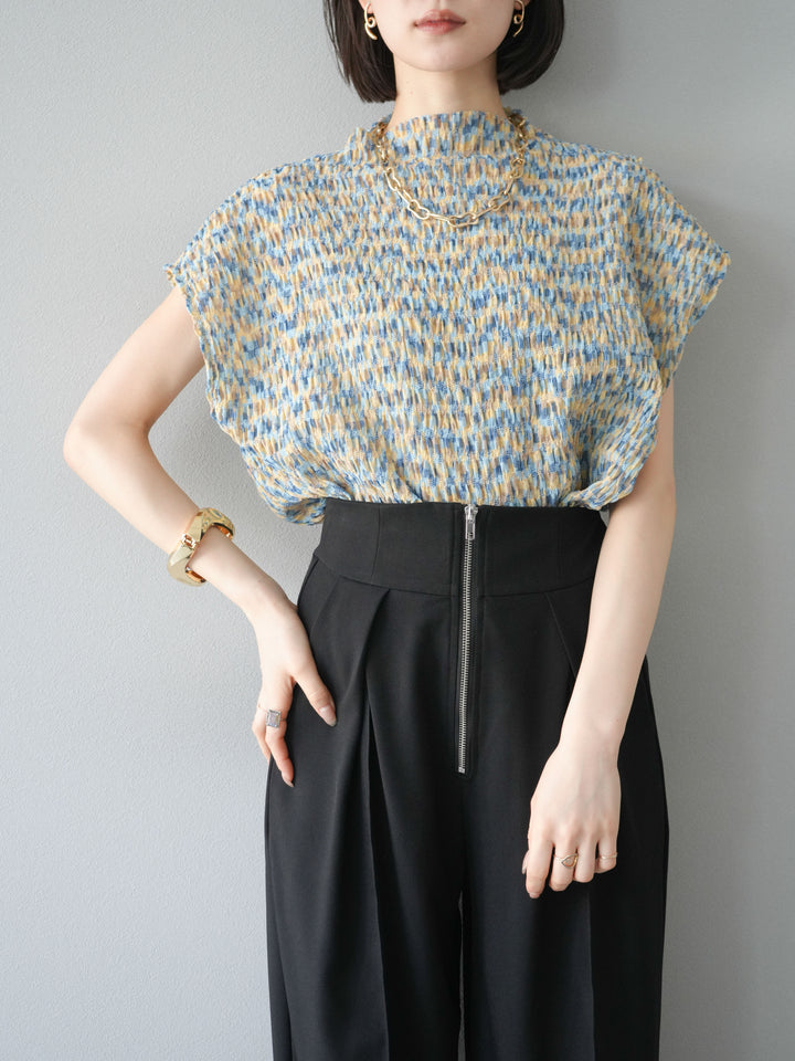 [予約]マルチカラーランダムプリーツフレンチトップス/イエロー