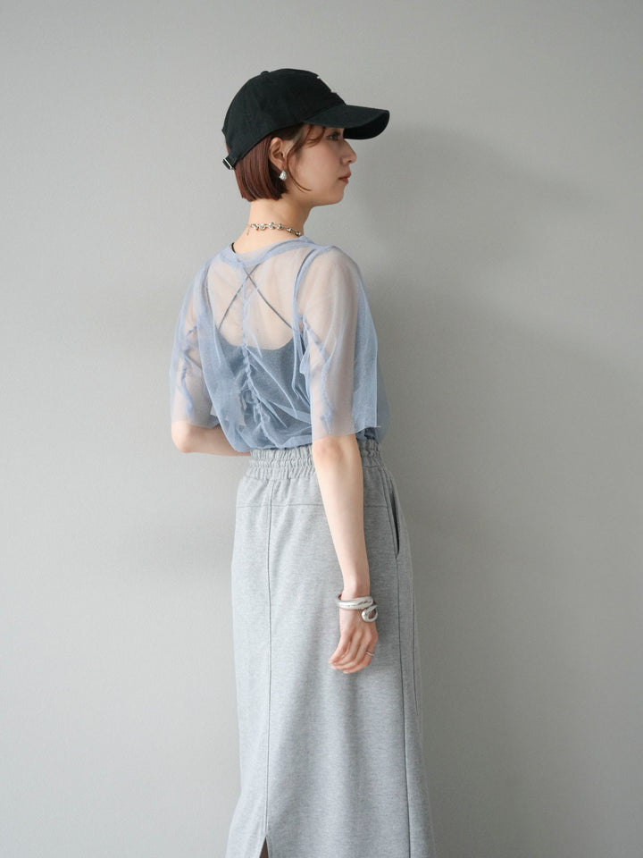 [SET]ラメチュールシャーリングプルオーバー+ダブルストラップカットリブブラキャミソール(2set)