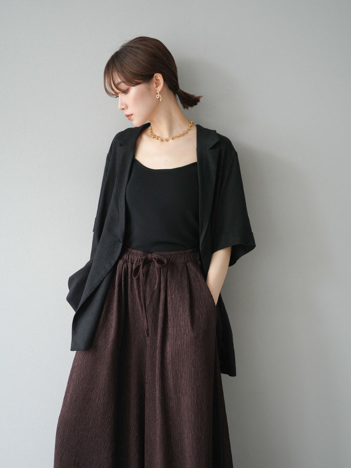 【預購】輕亞麻半袖外套/黑色