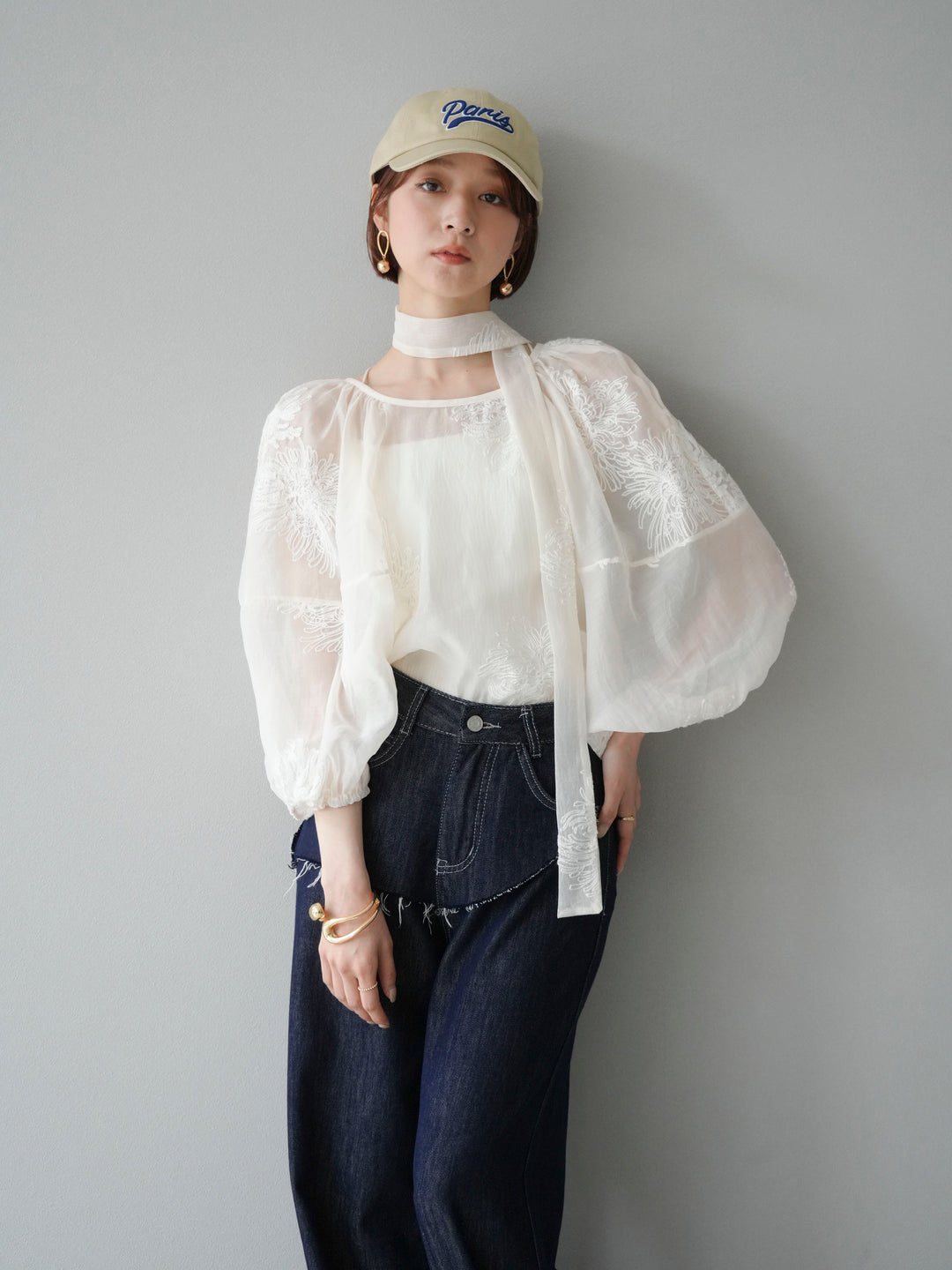 [SET]刺繍シアーバルーンスリーブブラウス+刺繍シアーバルーンスリーブブラウス(2set)