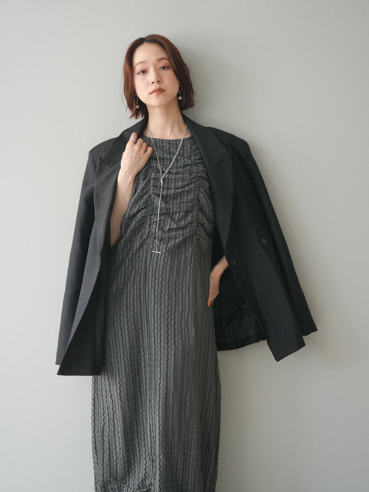[SET]シャーリングジャガードノースリーブワンピース+エフォートレステイラードジャケット(2set)