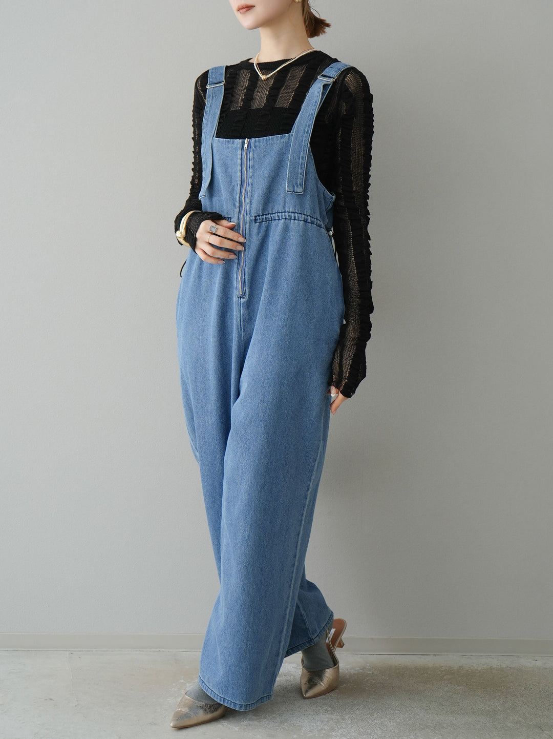 [予約]リネンタッチシャーリングニットトップス/ブラック