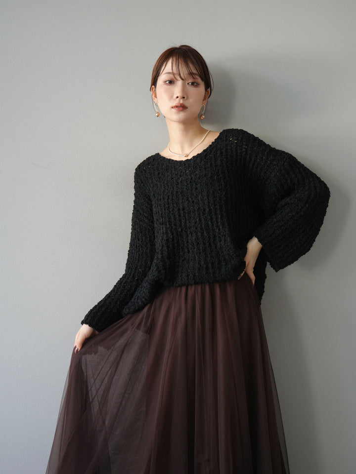 [予約]ポコポコVネックニットプルオーバー/ブラック