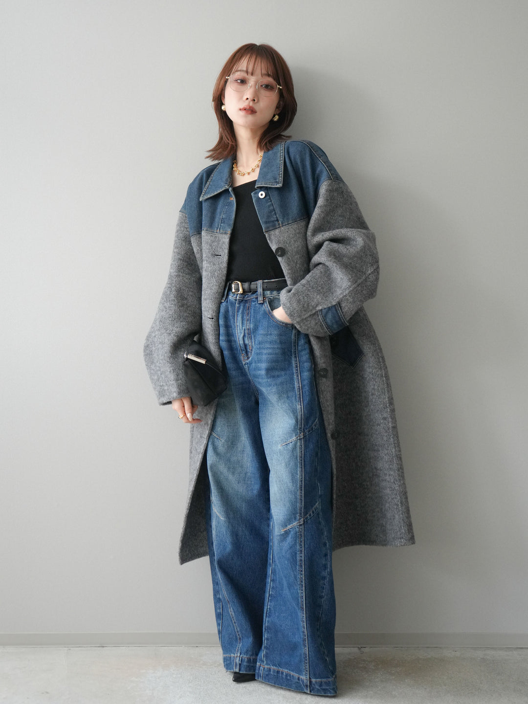 [予約]デザインステッチカーブデニムパンツ/navy