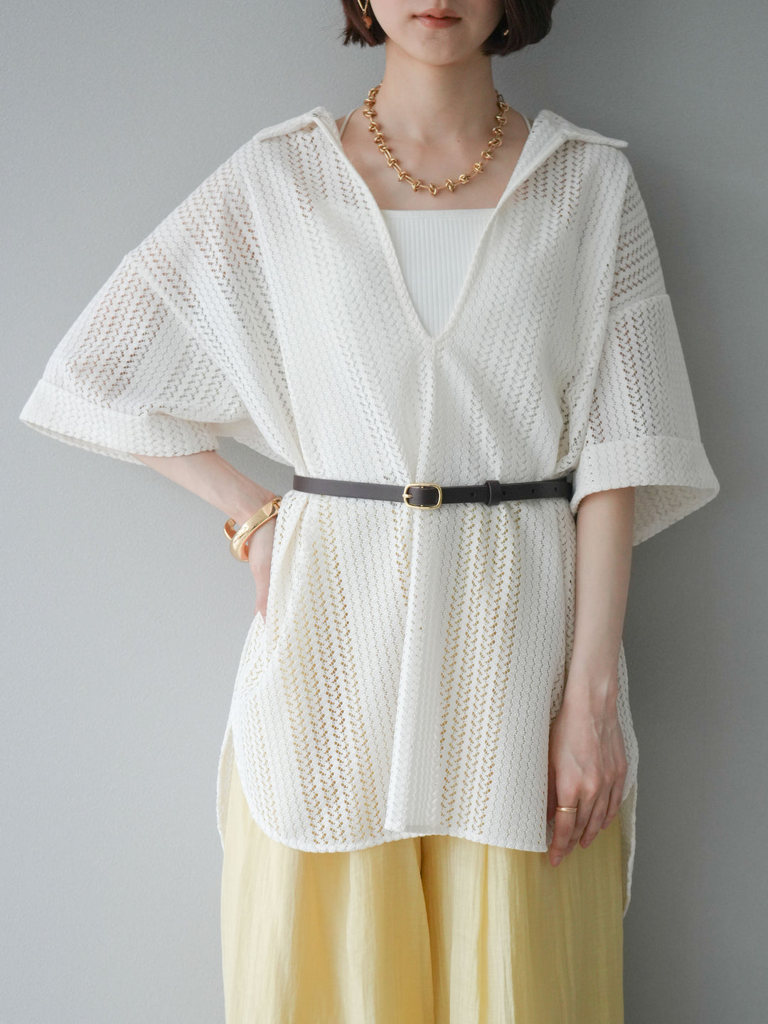 【預購】鏤空蕾絲兩用套頭衫/象牙白