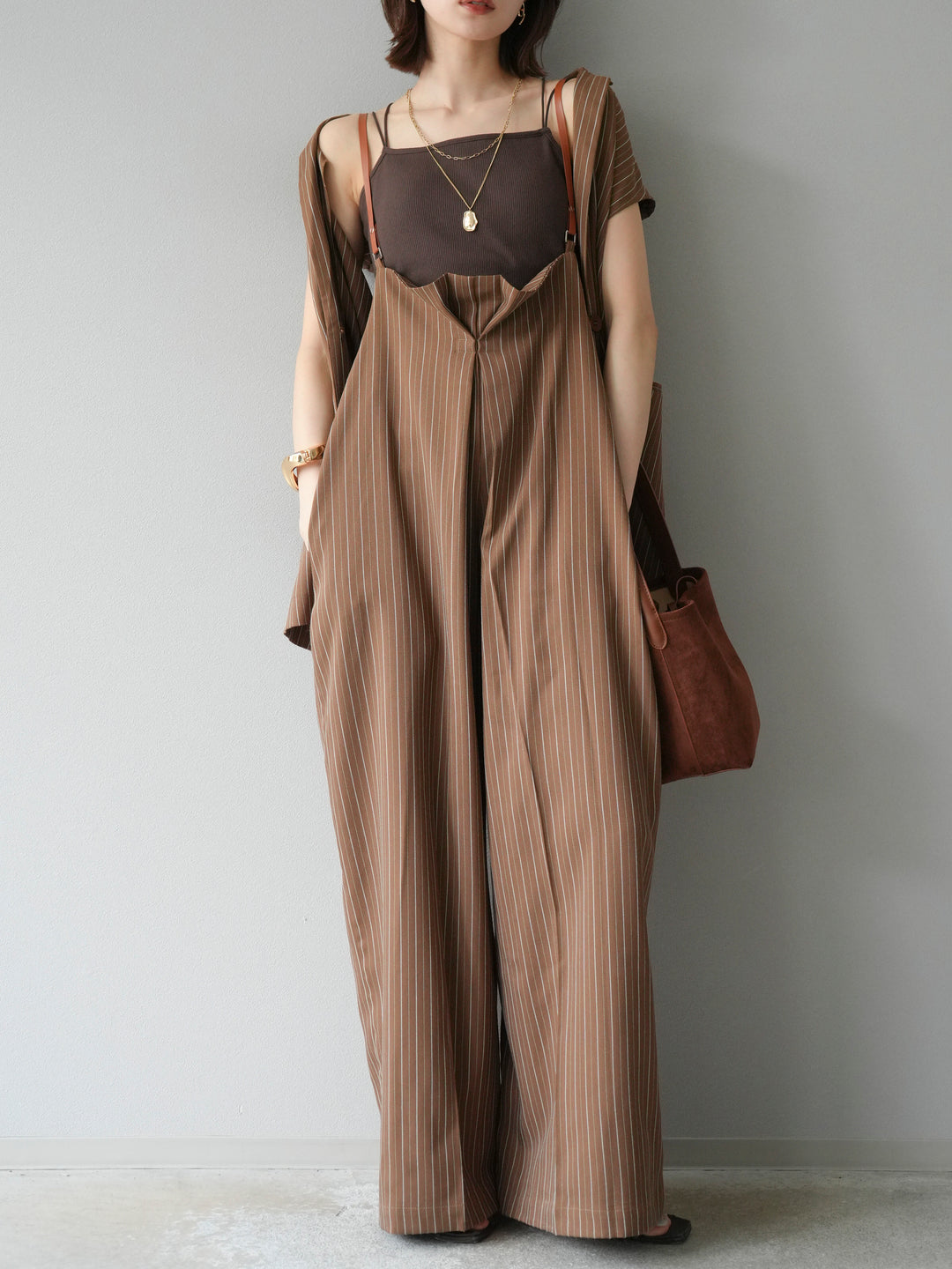 [SET]ヘリンボーンストライプジレ+ヘリンボーンストライプサロペット(2set)