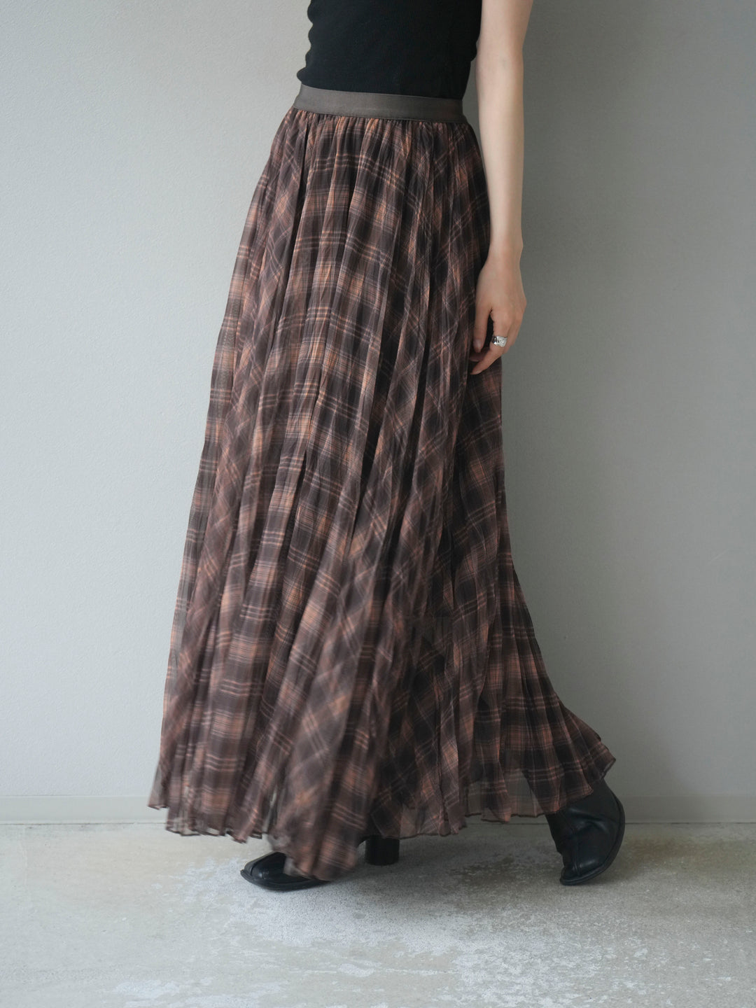 [予約]チェック柄ワッシャープリーツスカート/yellow