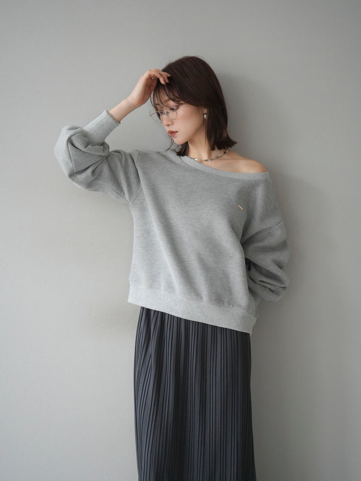 [予約]プレート付裏起毛ワンショルプルオーバー/mixgray