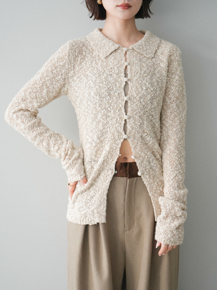 [予約]透かし編みブークレポロニットトップス/beige