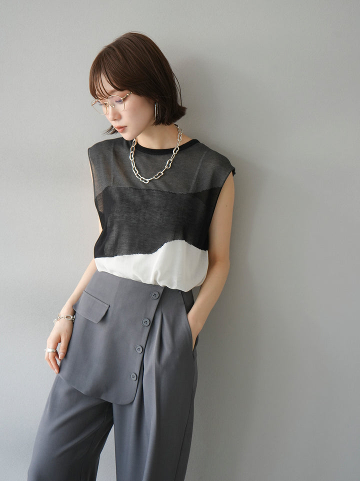 [Pre-order] Bicolor sheer knit sleeveless top/black