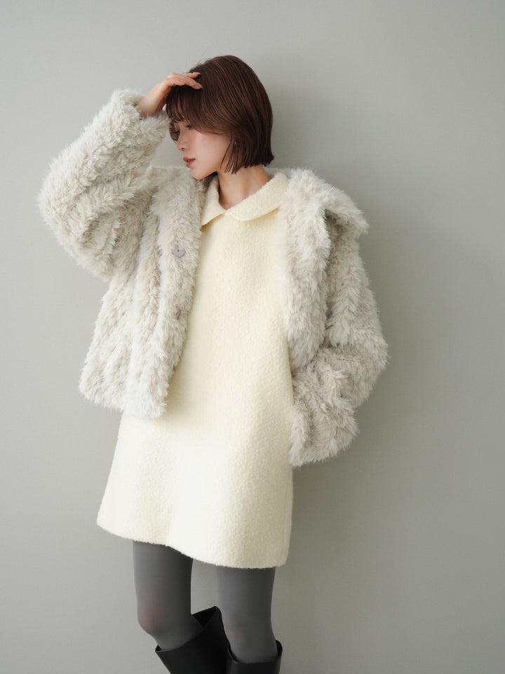 [予約]襟付きブークレミニワンピース/offwhite