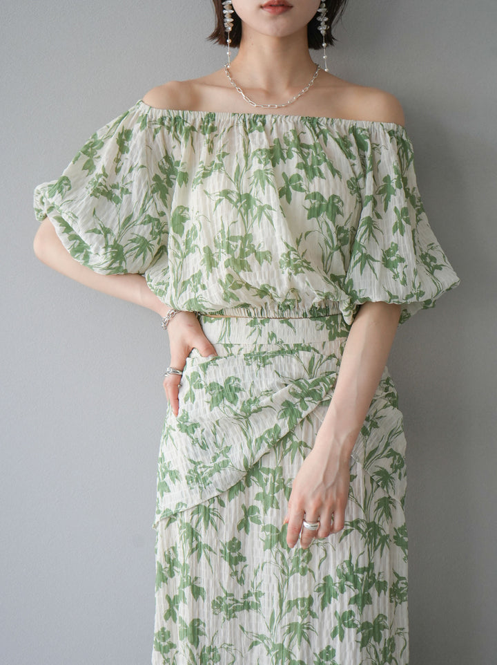 [Pre-order] Washer waist design flower pattern skirt/green