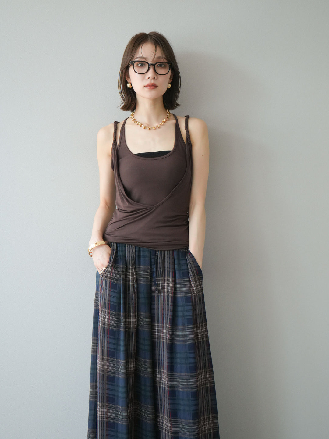 [予約]レイヤードツイストタンクトップ/ブラウン