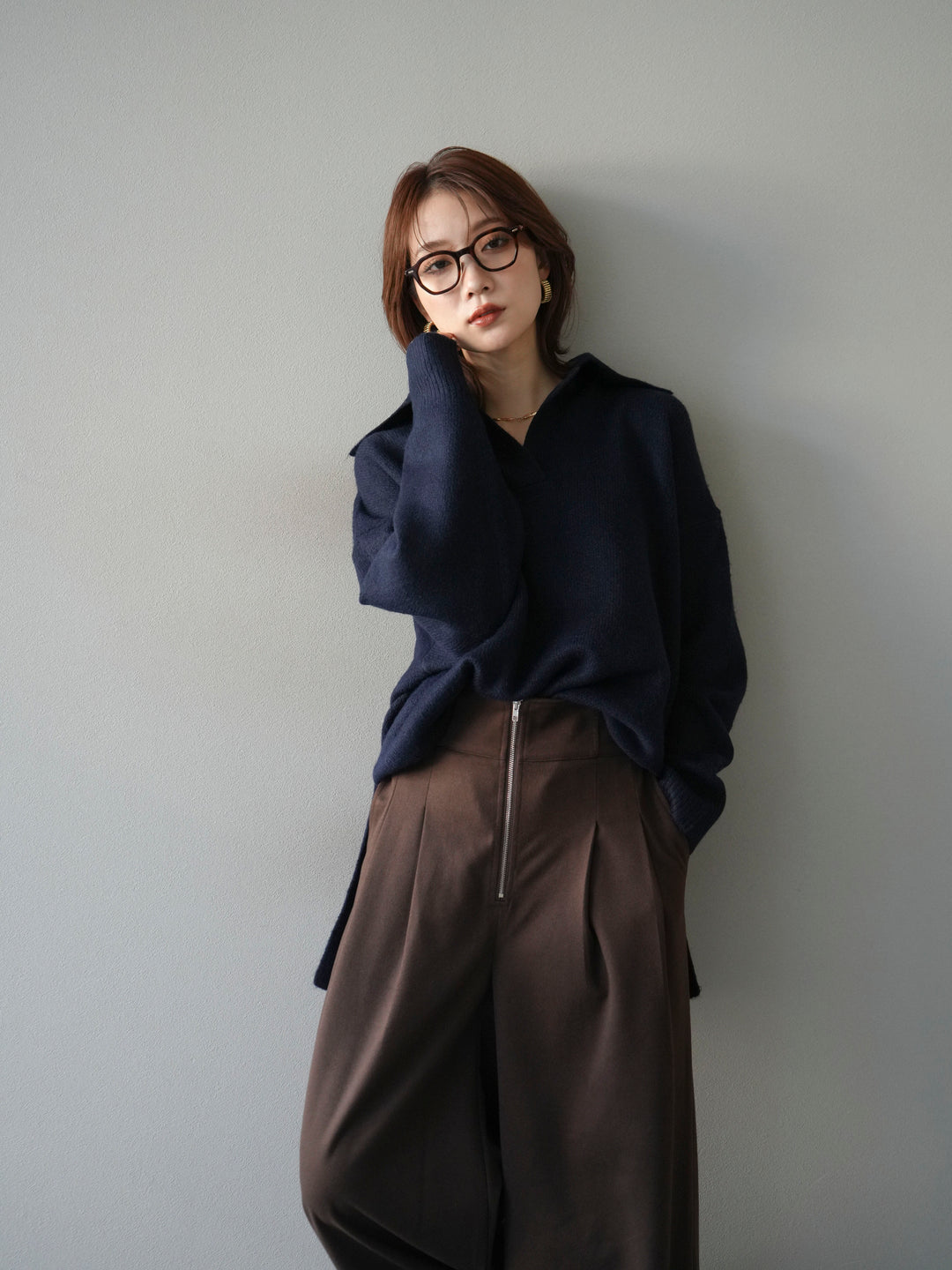 [予約]スキッパーオーバーニットプルオーバー/navy