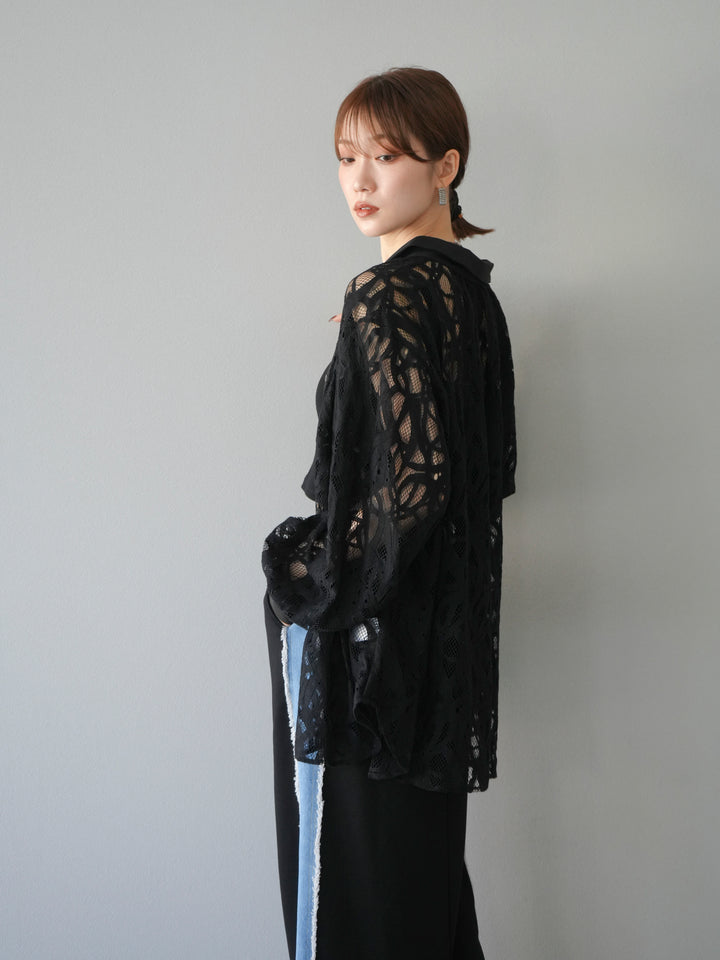 [SET]コードレースオーバーシャツ+デニムドッキングスウェットスカート(2set)