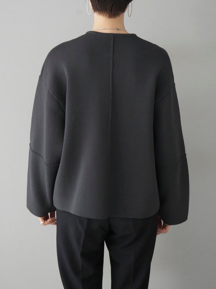 [Pre-order] Lantern Sleeve Zip Blouson Knit Cardigan/Charcoal