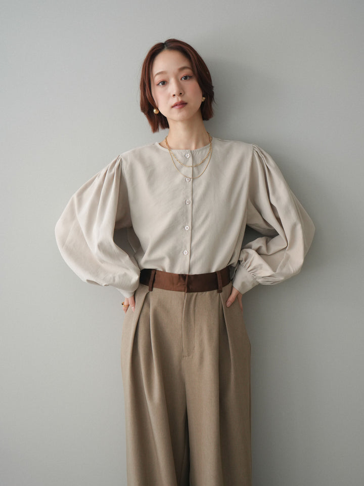 [予約]2WAYピーチスキンボリュームスリーブブラウス/greige